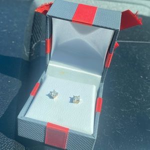 14K Gold/Silver Diamond Stud Earrings